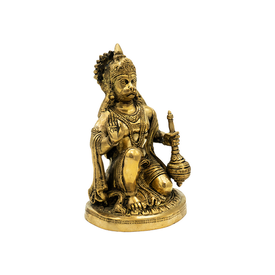 Sitting Hanuman Brass idol 9"