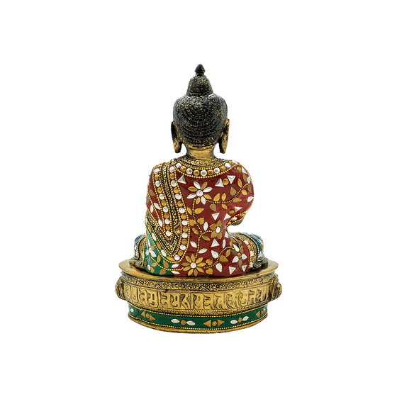 STONE STUDDED BRASS BUDDHA 10"