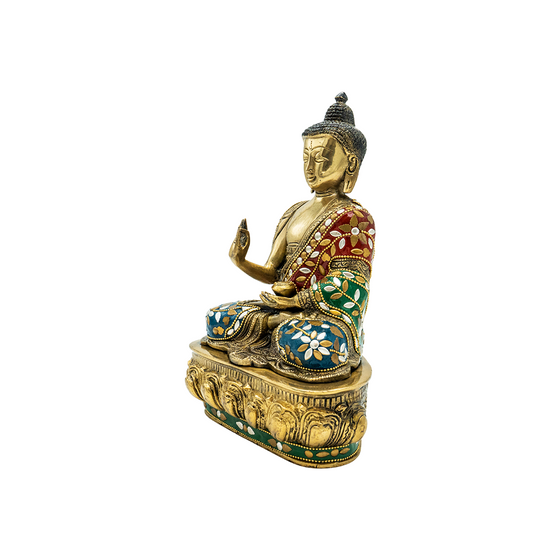 STONE STUDDED BRASS BUDDHA 10"