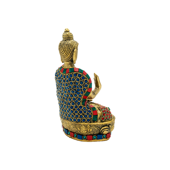 STONE STUDDED BRASS BUDDHA 8"