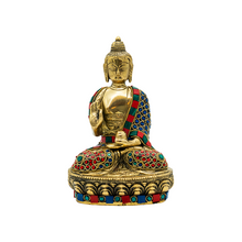  STONE STUDDED BRASS BUDDHA 8"