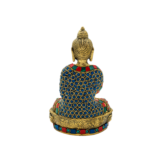 STONE STUDDED BRASS BUDDHA 8"